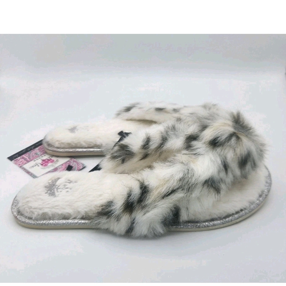 Pretty You London Faux Fur Cream Animal Print Thong Slippers Jodie Size 6.5 7.5 - Picture 6 of 10